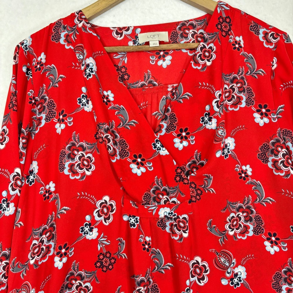LOFT Floral Blouse Womens Large Crossover V Neck Lightweight Boho Work - Picture 2 of 8